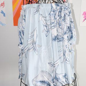 Blue Floral Off The Shoulder Shirt